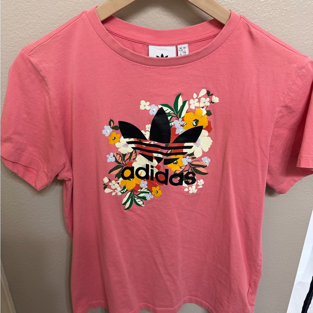 adidas Pink Floral Trefoil Graphic Tee